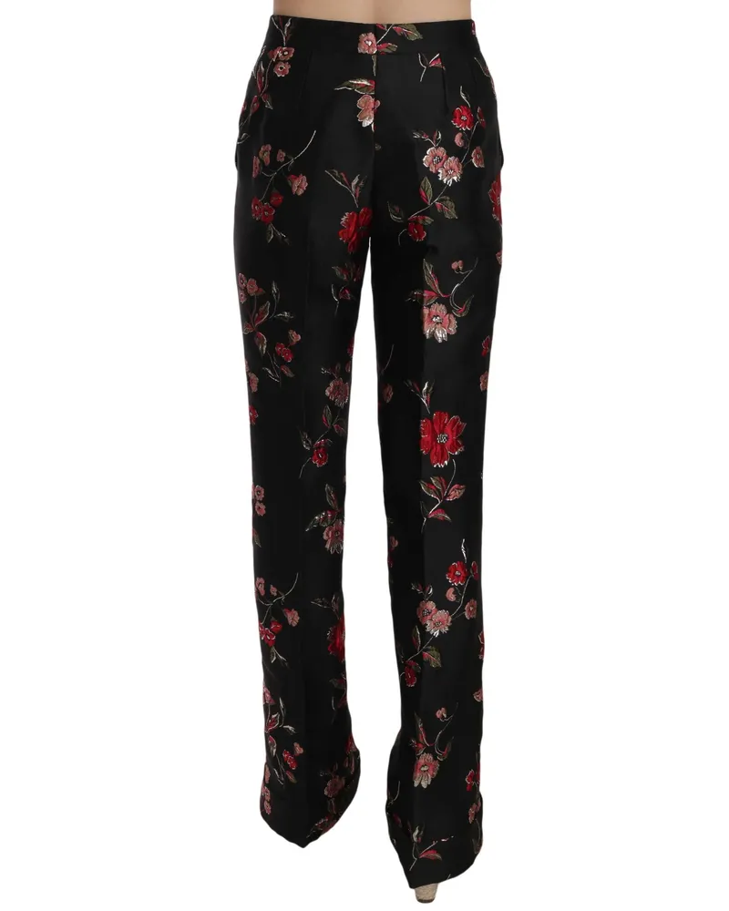 Dolce & Gabbana Women Floral Print Black Boot Cut Trouser Pants Black