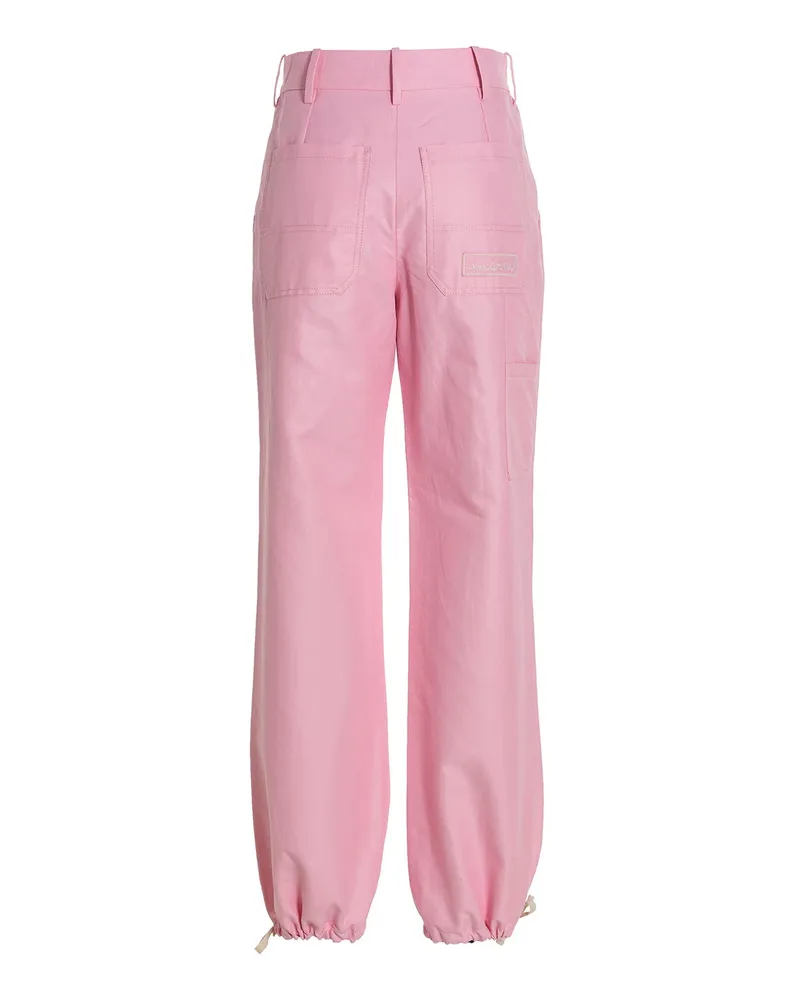 Marni Logo-Embroidered Linen Blend Trousers — Pink Pink