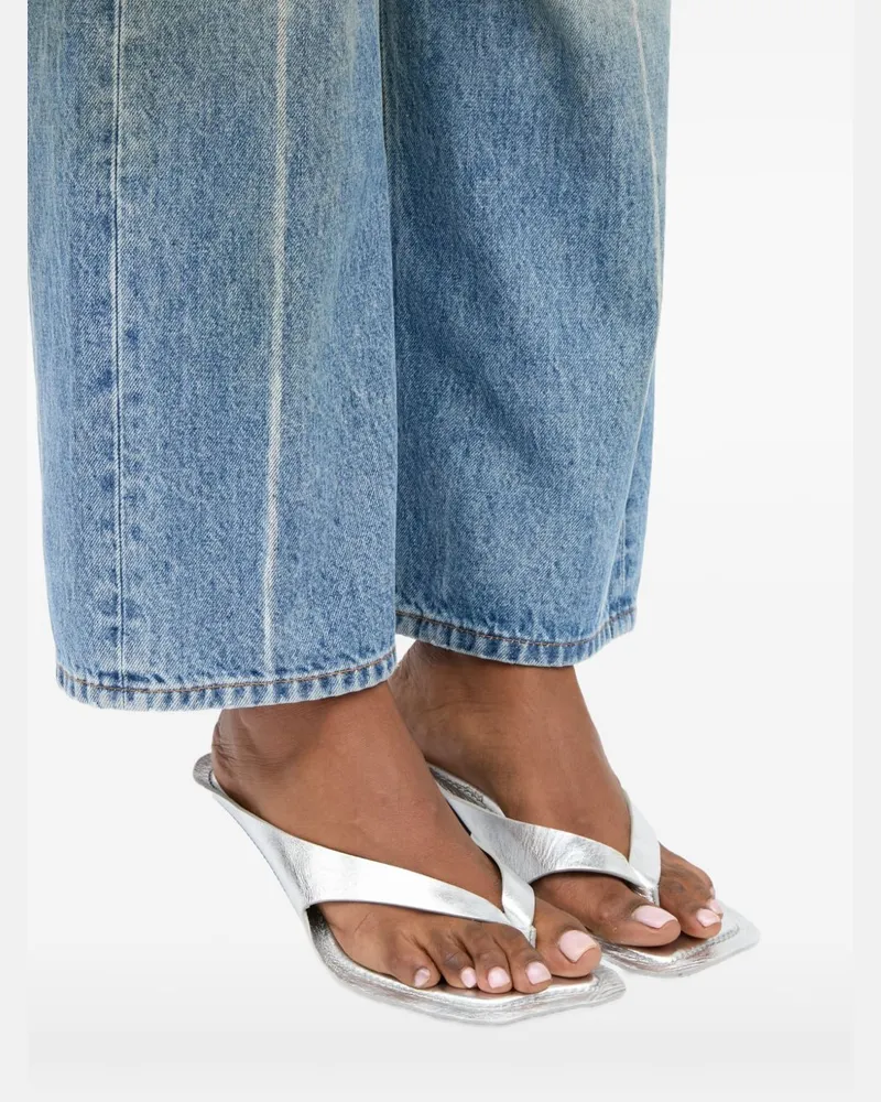 Maison Margiela Laminated Leather Thong Sandal — Silver Silver