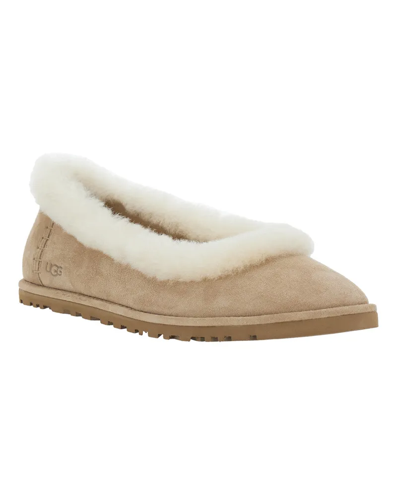 UGG Women's Ballet Shoes Zora Beige Suede Leather Ballerina Beige