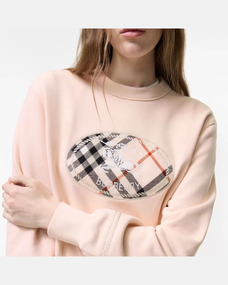 Burberry Check-Print Logo Sweatshirt — Pink Pink