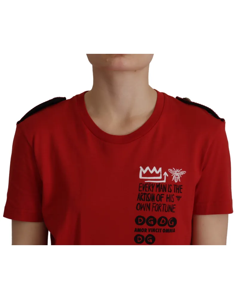 Dolce & Gabbana Women's Red Amor Vincit Omnia Crewneck T-Shirt Cotton Red