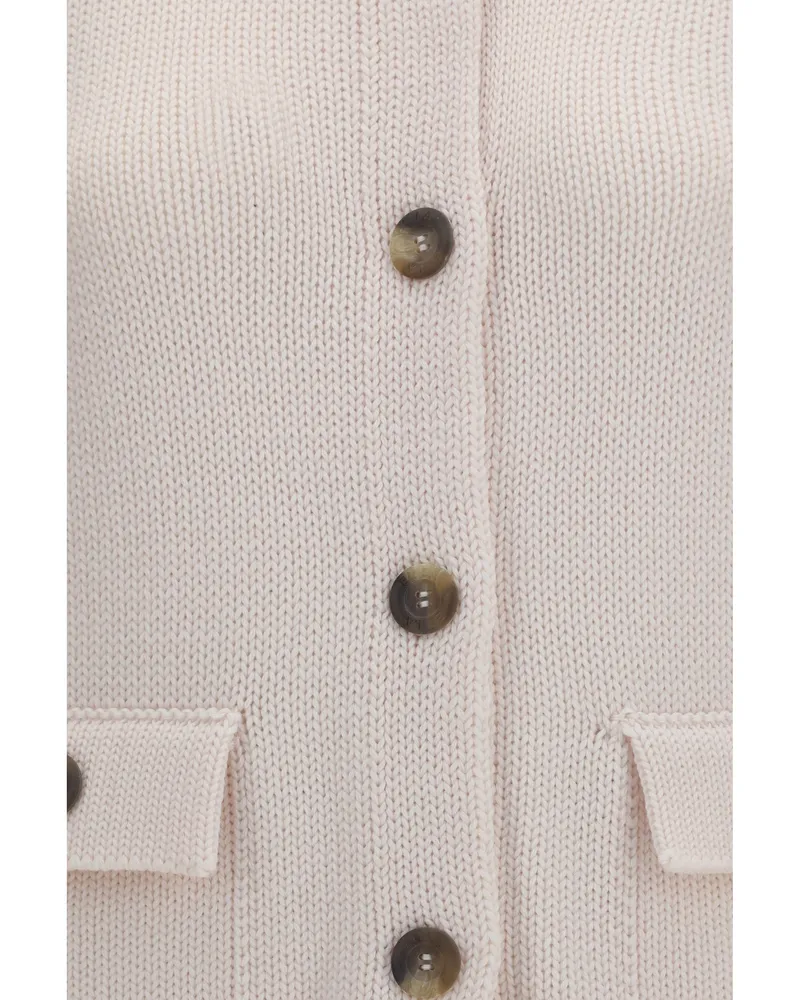 Ella Women High Neck Cardigan Cream Merino Wool Puffer Jackets Cream