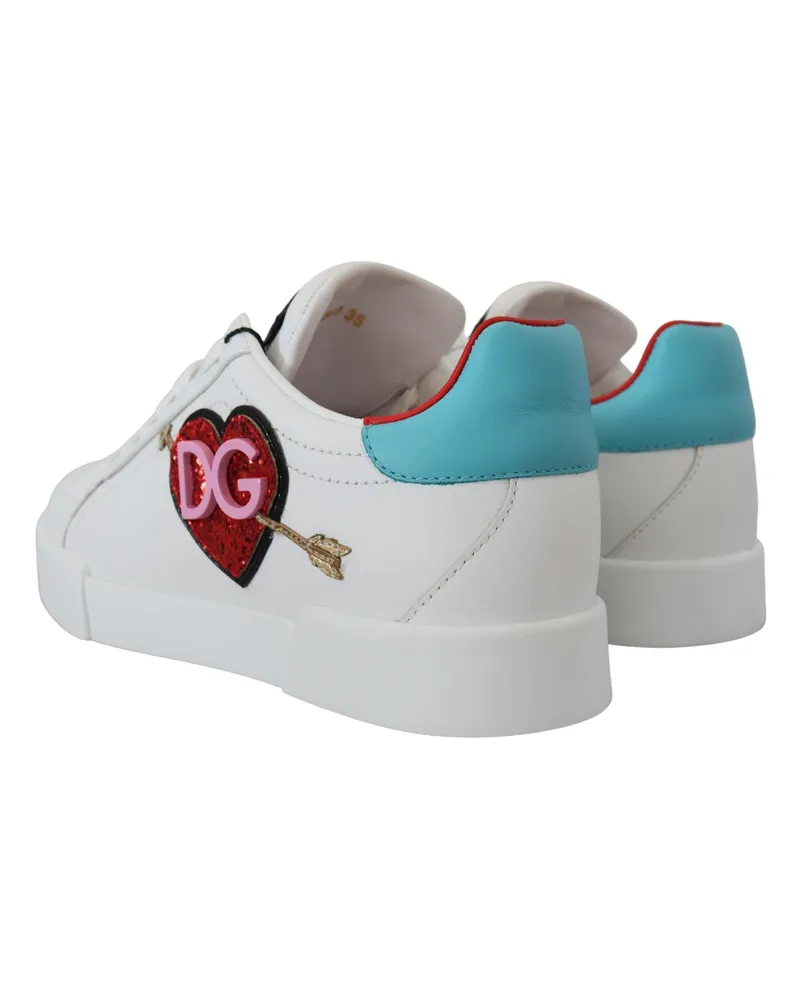 Dolce & Gabbana Women's White Leather Sneaker Portofino Logo Heart Shoes White