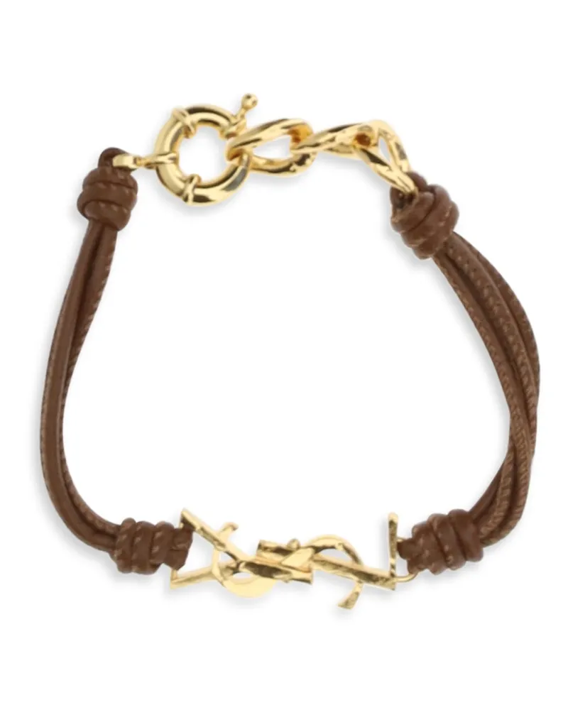 Saint Laurent Women's Cassandre Multi-Wrap Bracelet Khaki Lamb Ovis Aries Aries; Brass Bracelets Brown