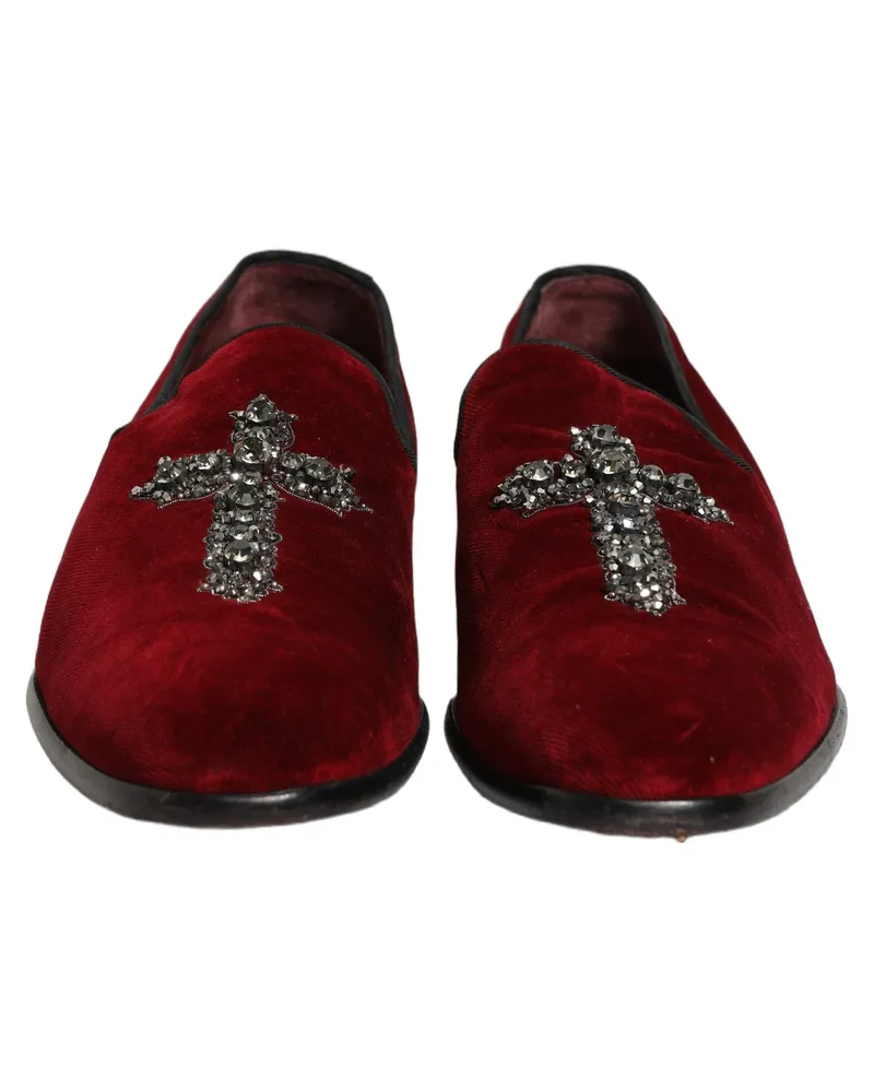 Dolce & Gabbana Men's Maroon Suede Cross Slip On Dress Loafers Shoes Leather Red