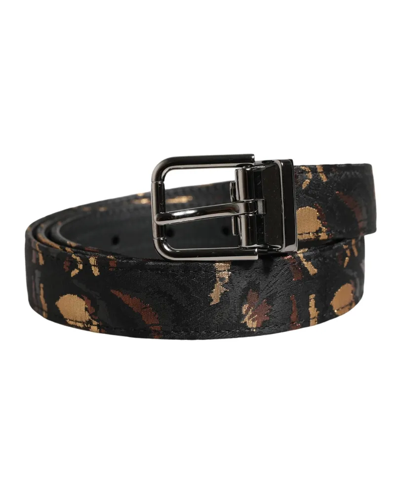 Dolce & Gabbana Women's Multicolor Jacquard Silver Metal Buckle Belt Nylon Calf Black
