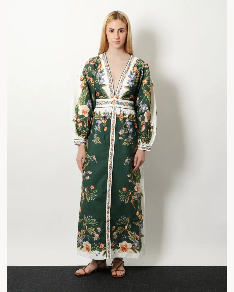 FARM Rio Women's Long Cotton Dress With Floral Print Green Green
