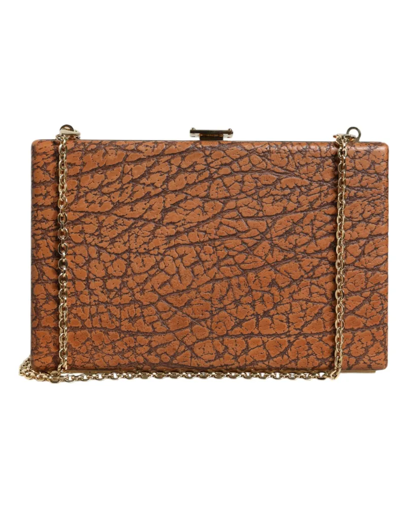 Dolce & Gabbana Women's Brown Leather Gold Frame Clutch Mini Crossbody Bag Brown