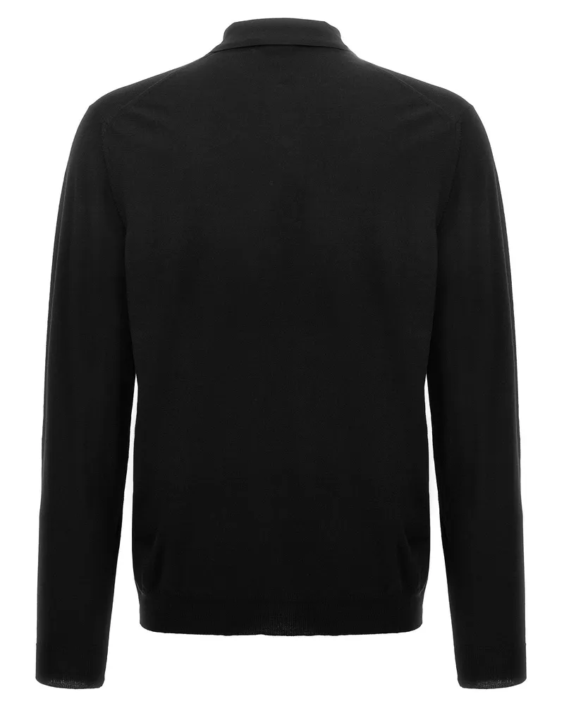 Zanone Wool Knit Polo Shirt — Black Black