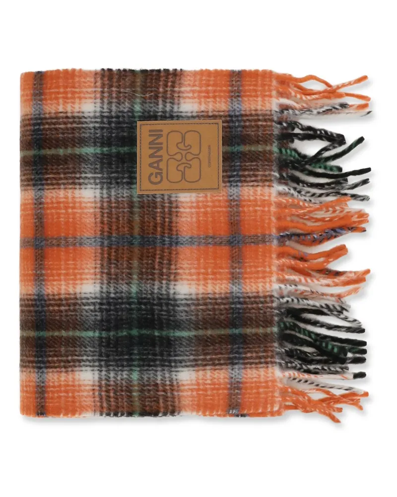 Ganni Checked Wool Scarf — Orange Orange