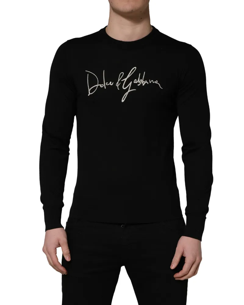 Dolce & Gabbana Men Embroidered Logo Sweater Black Virgin Wool Black