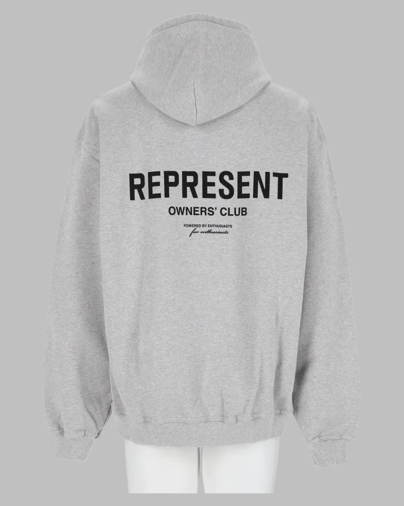 REPRESENT Logo-Embroidered Hooded Sweatshirt — Gray Gray