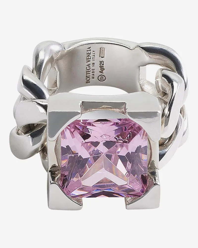 Bottega Veneta Women's Chain Ring, 925 Sterling Silver, Pink Silver