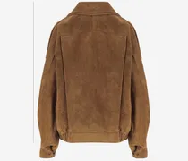 Split Cowhide Leather Oversized Jacket — Brown