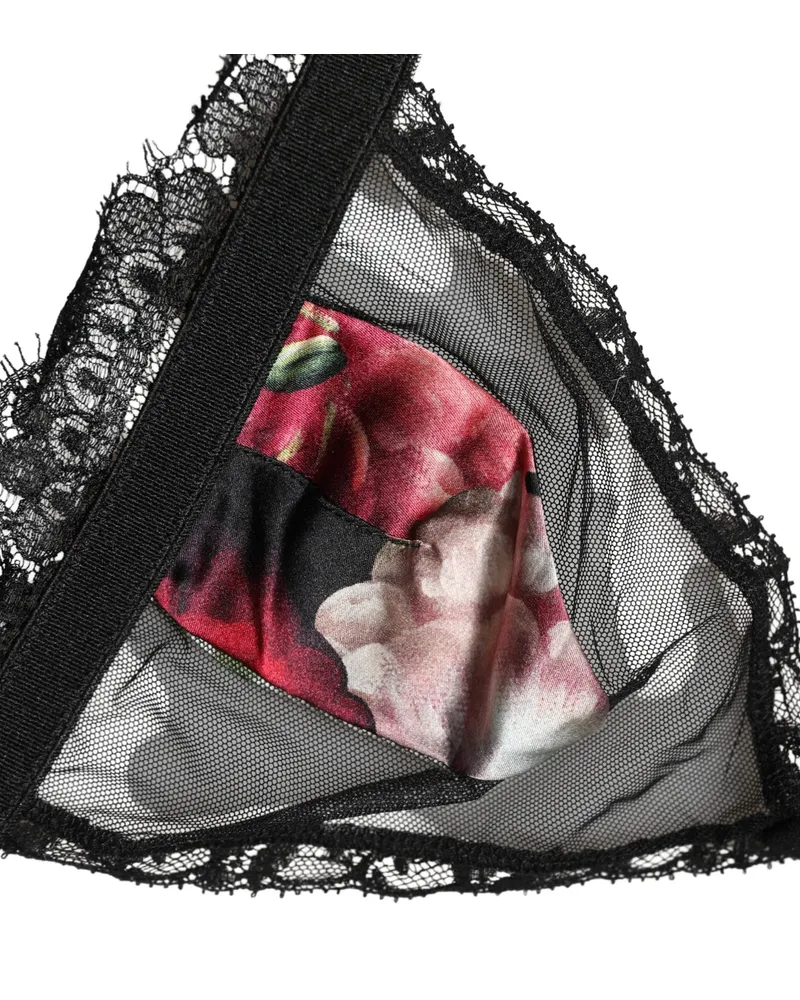 Dolce & Gabbana Women Black Floral Soft Cup Triangle Bra Underwear Elastane Nylon Silk Clothing Black