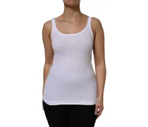 Women's White Cotton Round Neck Sleeveless Tank Top Elastane