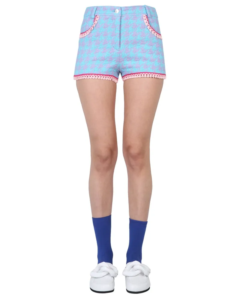Moschino Houndstooth Cotton Blend Bermudas — Blue Blue