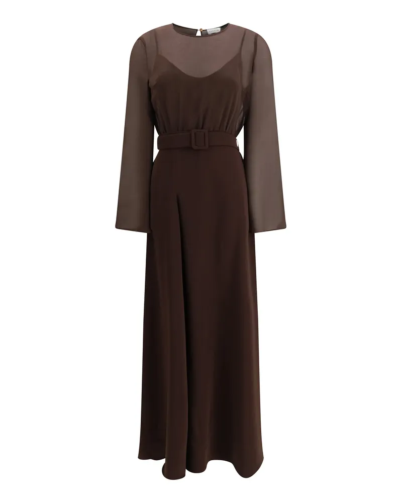 P.A.R.O.S.H. Women's Long Belted Dress Brown Polyester Brown