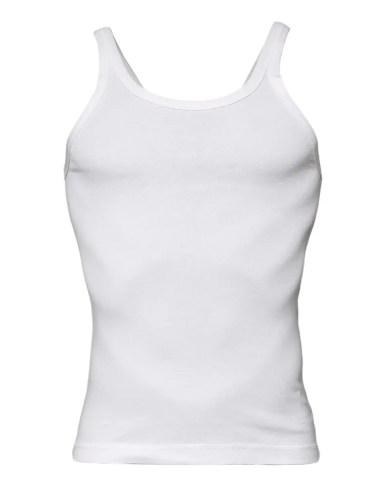 Dolce & Gabbana Men Ivory Cotton Sleeveless Round Neck Tank T-Shirt Off White White