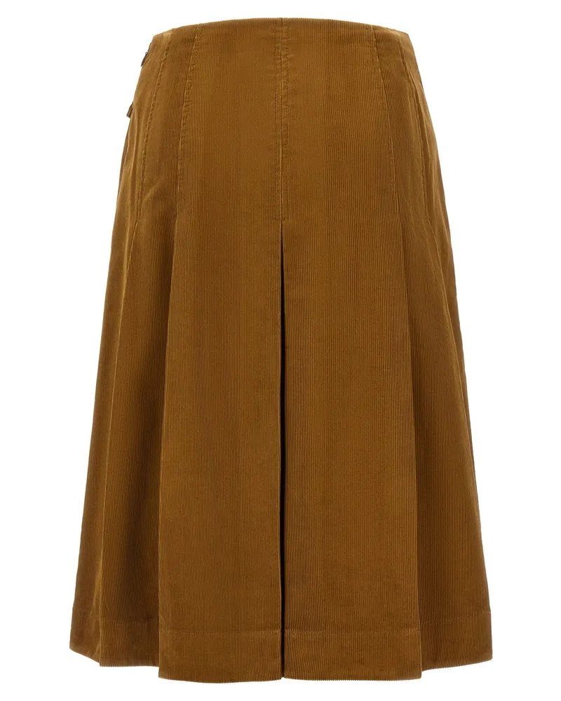 Tory Burch Pleated Corduroy Skirt — Camel Camel