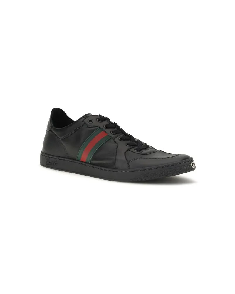 Gucci Web-Striped Calf Leather Sneaker — Black Black