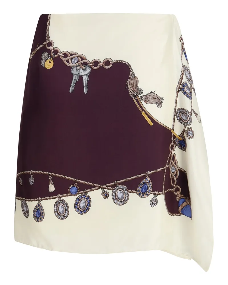 Versace Women's Printed Silk Twill Mini Skirt Burgundy+white+gold Burgundy
