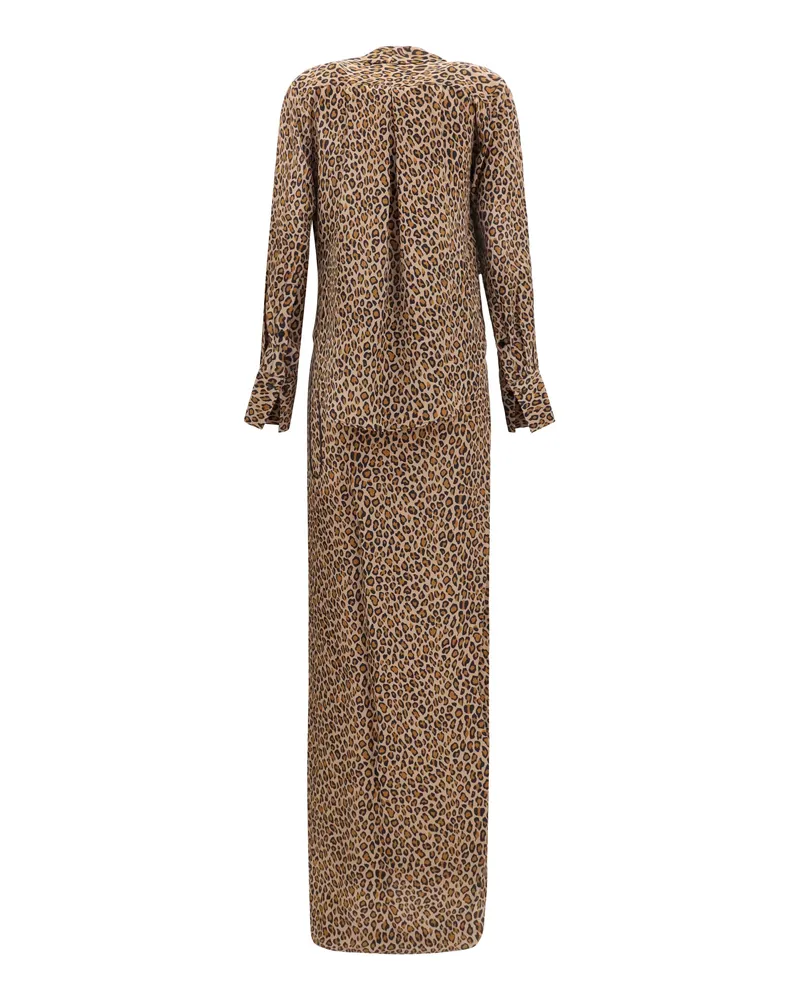 Sa Su Phi Women's Leopard-Print Cross-Over Crêpe De Chine Maxi Dress Silk Long Brown