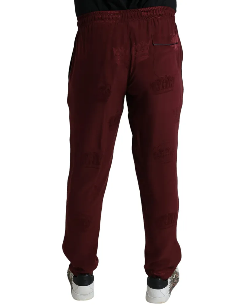 Dolce & Gabbana Men's Maroon Crown Pattern Silk Pajama Pants Maroon