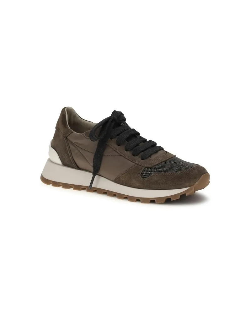 Brunello Cucinelli Women's Brown Calf Leather Bos Taurus Athletic Sneakers Brown