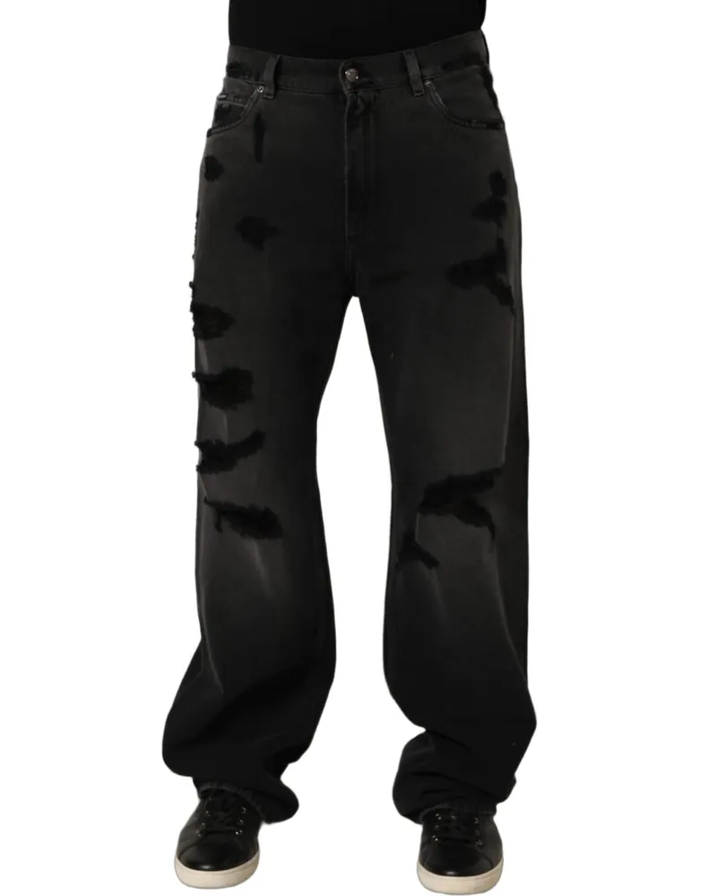 Dolce & Gabbana Distressed Wide-Leg Denim Jeans — Gray Gray