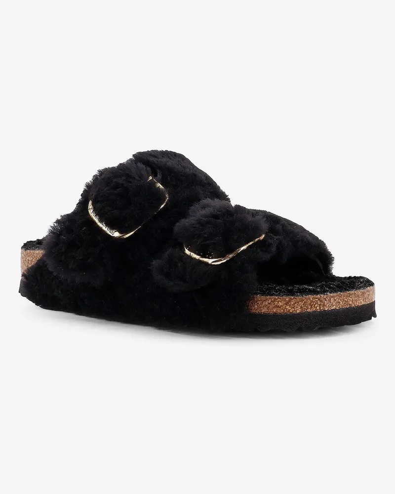 Birkenstock Women's Arizona Big Buckle Teddy Sandals Black Leather Black