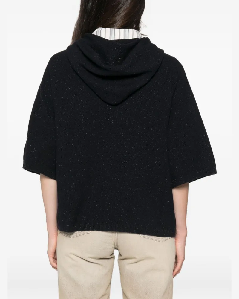 Fabiana Filippi Glitter-Effect Wool Blend Hoodie — Navy Navy
