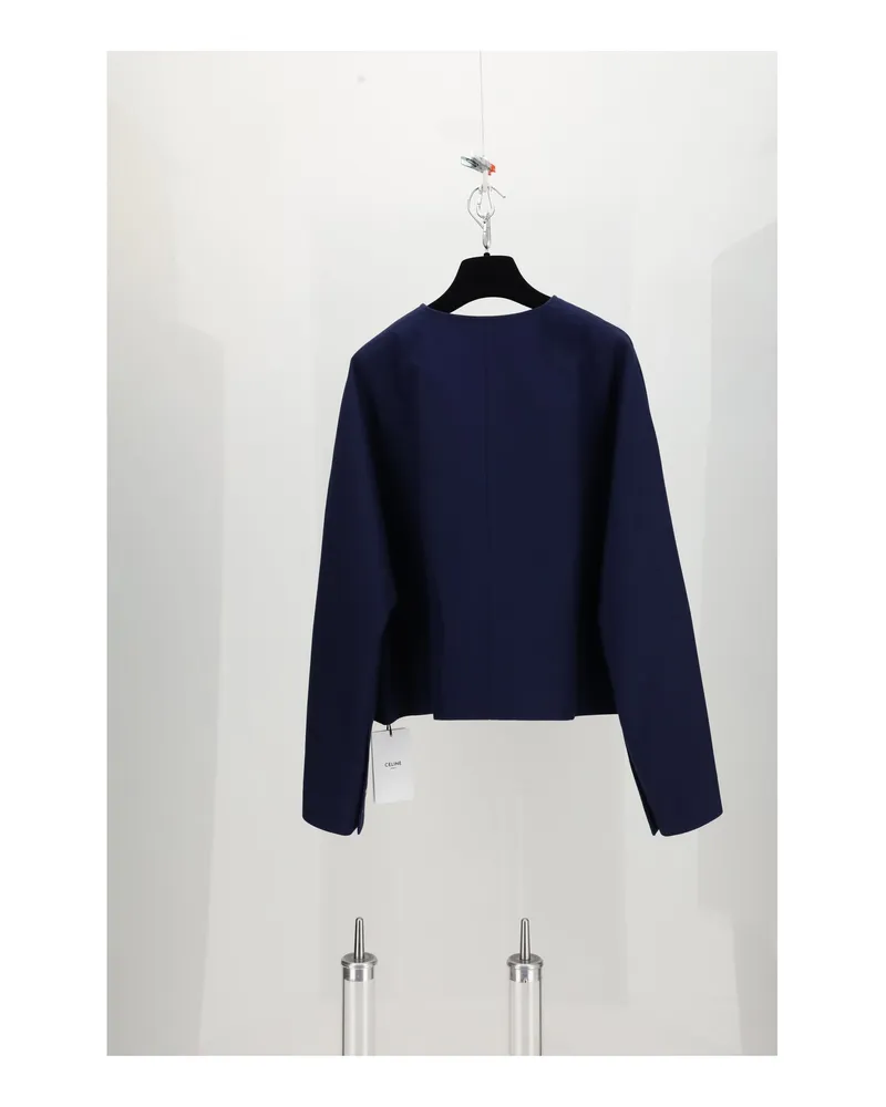 Celine Women's Cardigan Jacket Royal Blue Cotton Sweater Navy