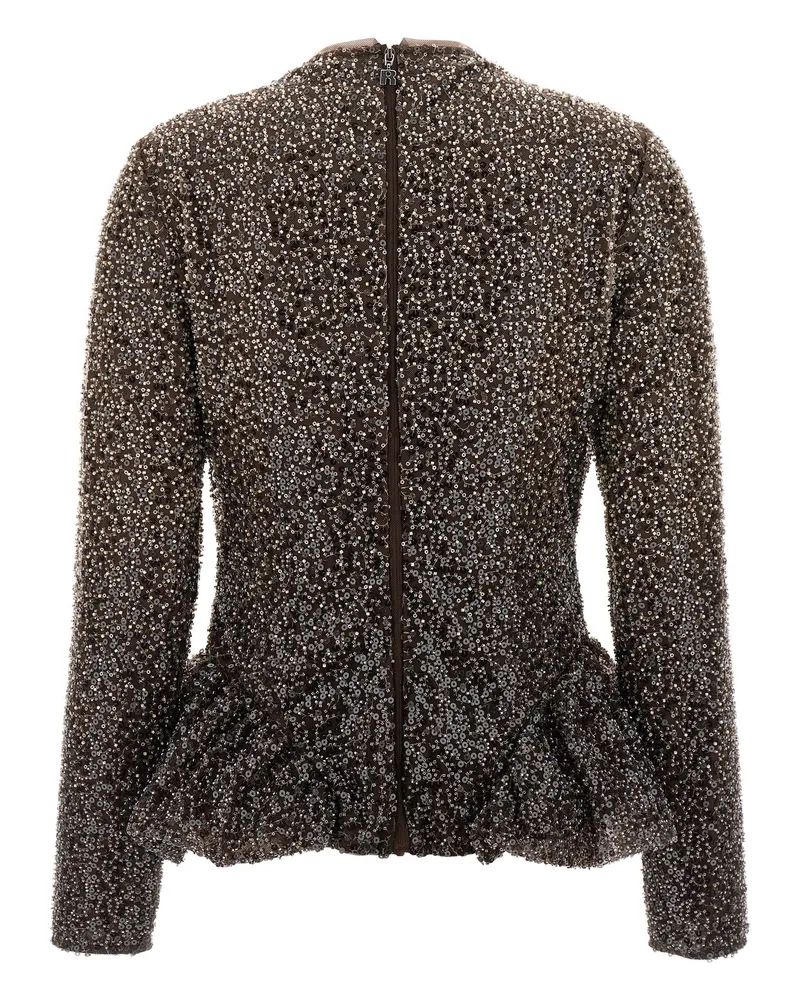 ROTATE Birger Christensen Sequin and Beaded Blouse — Brown Brown