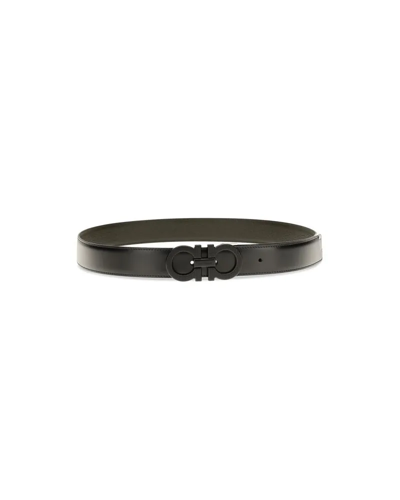 Ferragamo Gancini-Buckle Calf Leather Belt — Black Black