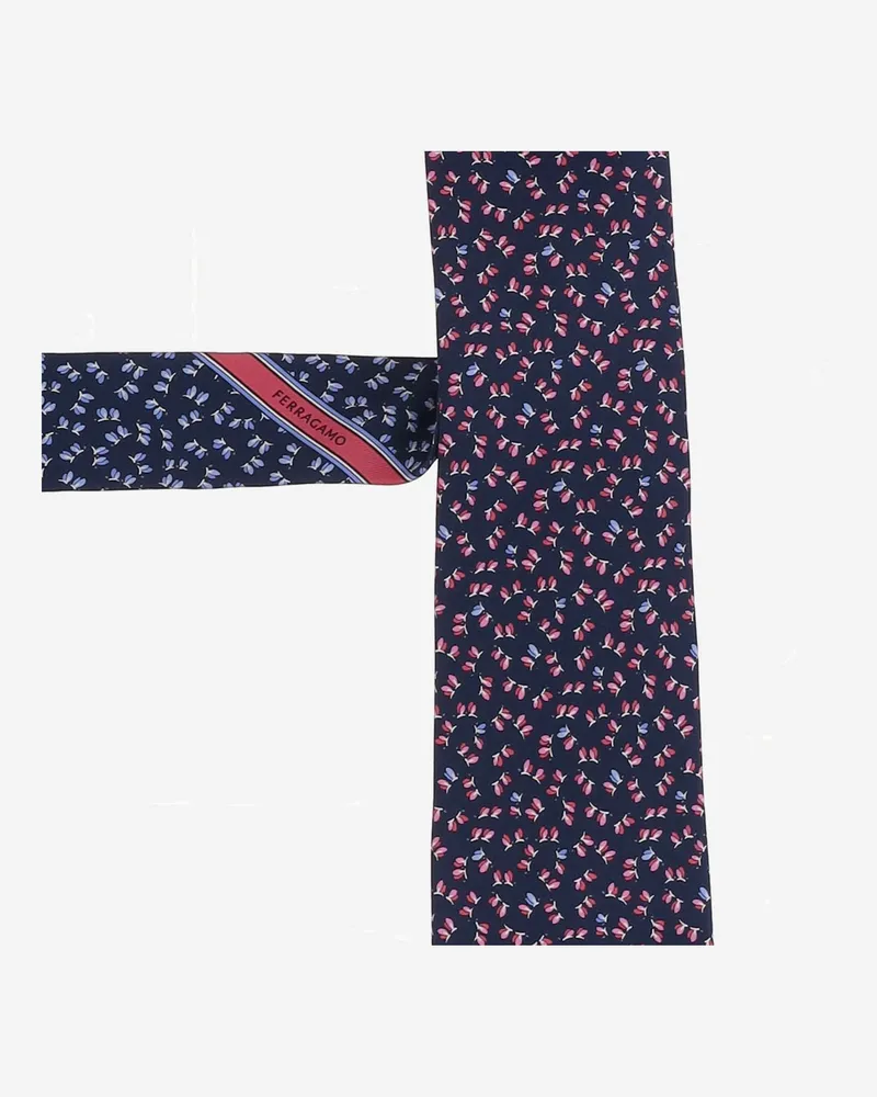 Ferragamo Men's Silk Tie, Patterned Blue Ties & Bow Navy