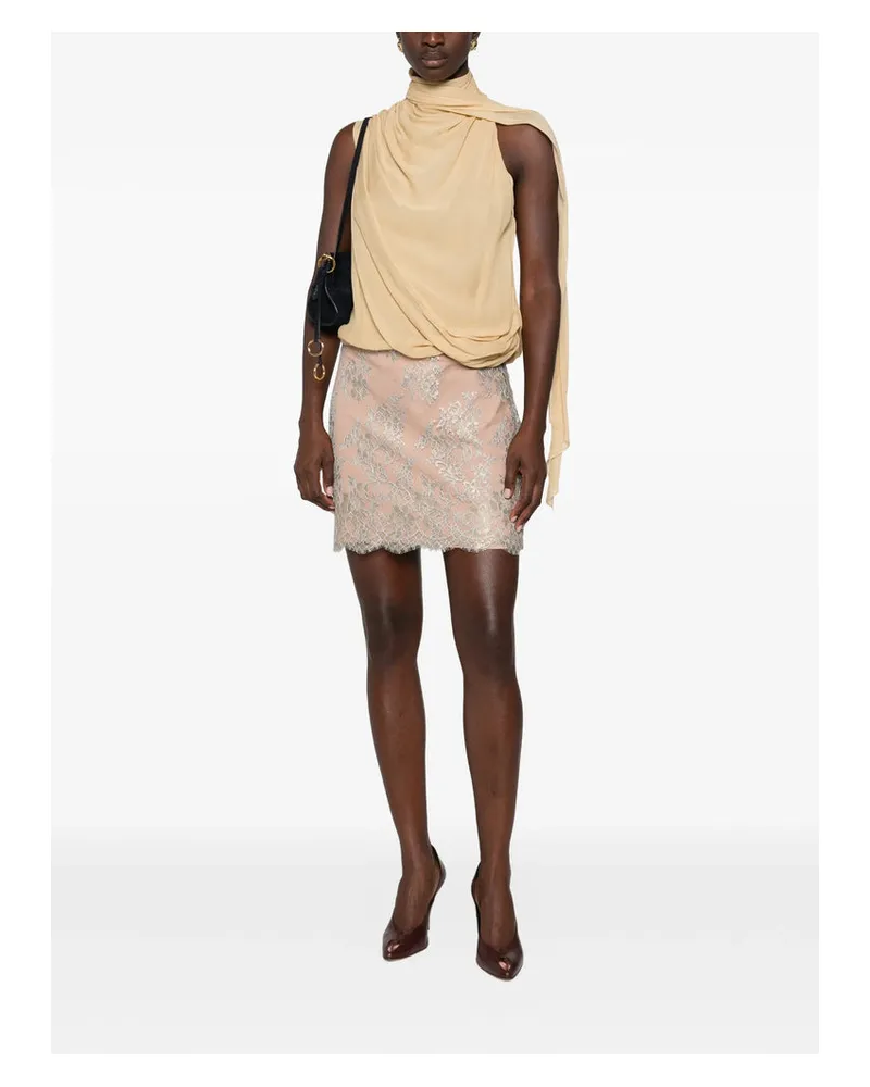 Valentino Garavani Floral Lace with Metallic Threading Skirt — Beige Beige