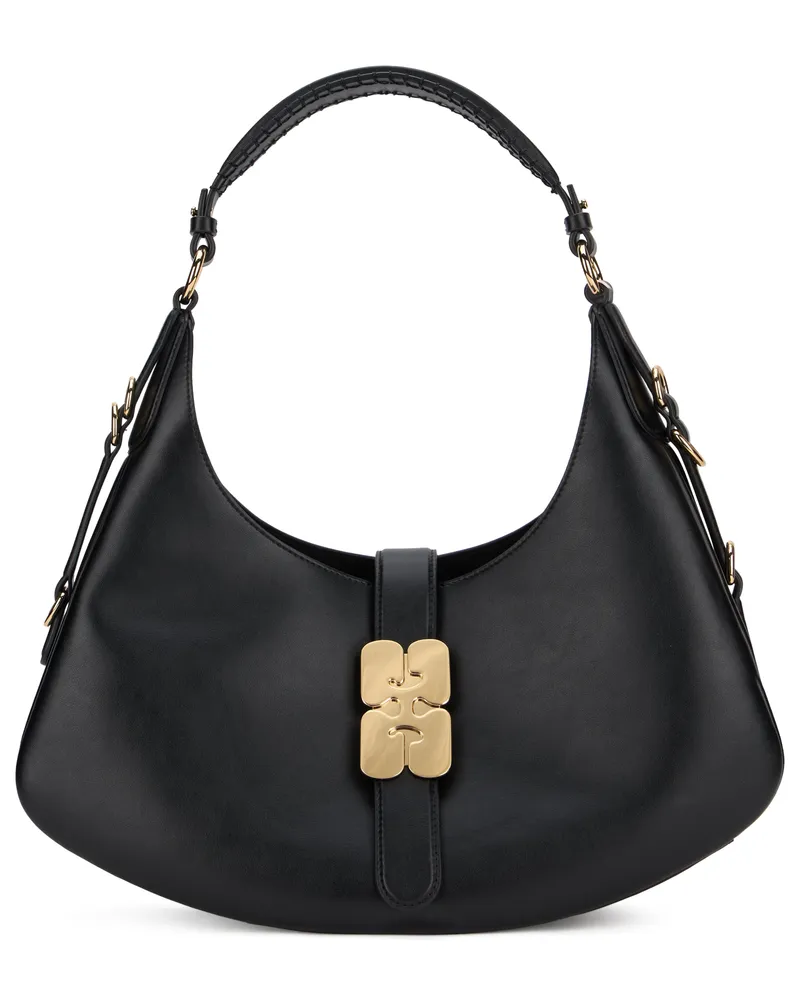 Ganni Women's Shoulder Bag Kat Small Black Lambskin Leather Handbags Hand Black