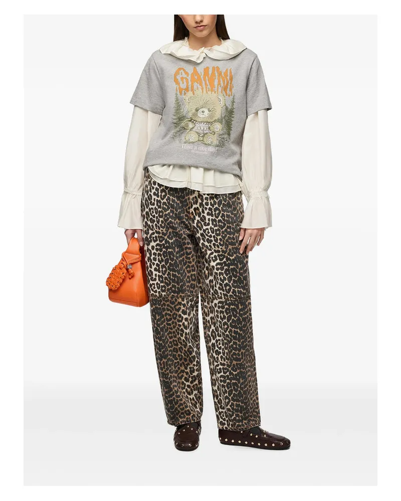Ganni Graphic Print Jersey T-Shirt — Gray Gray