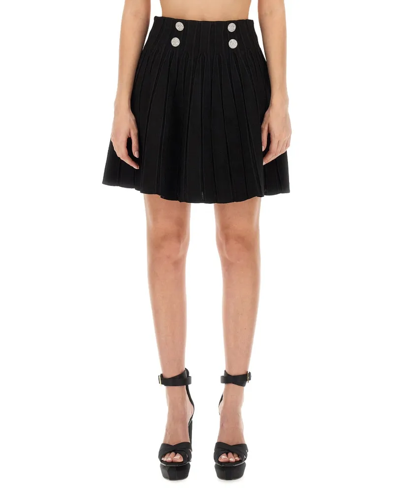 Balmain Viscose Skater Skirt — Black Black