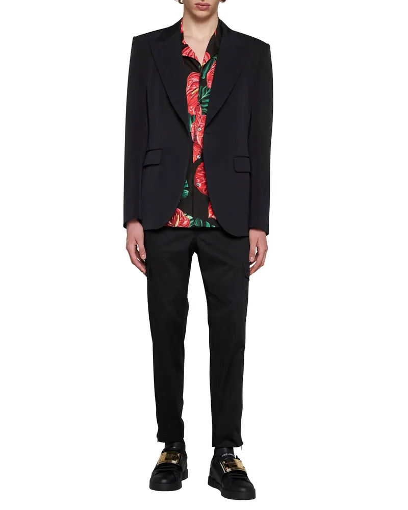 Dolce & Gabbana Men's Blazer Sicilia Black Technical Fabric Polyester Jacket Black