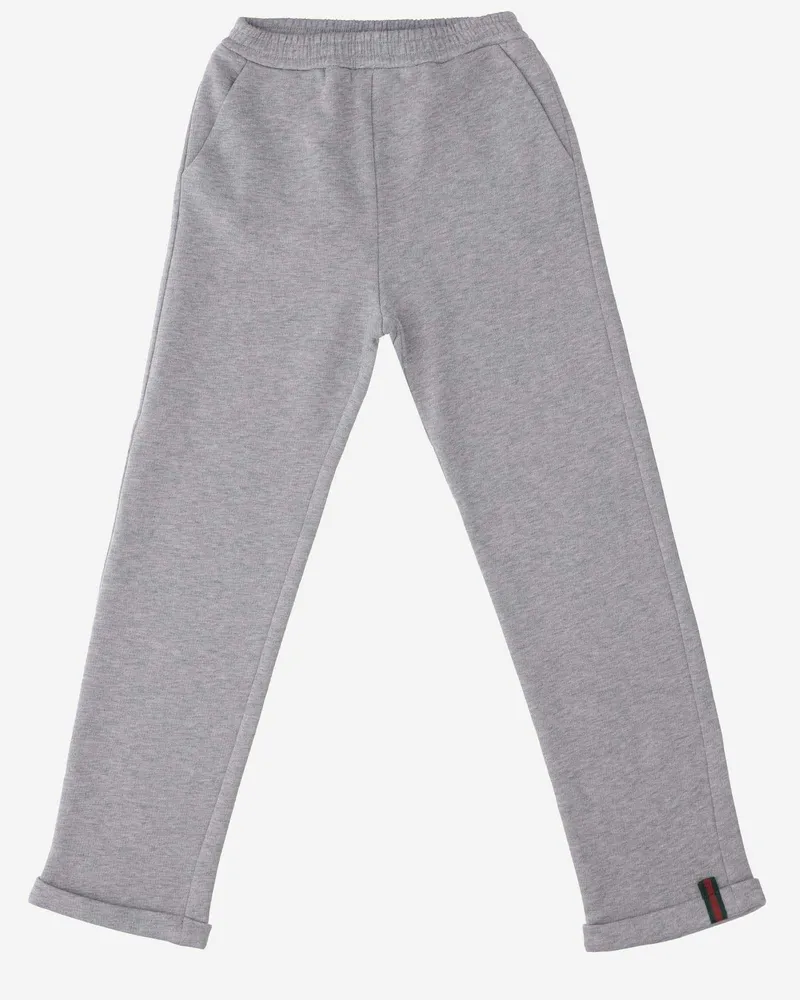Gucci Girls' Cotton Pants With Web Ribbon Grey Trousers Gray
