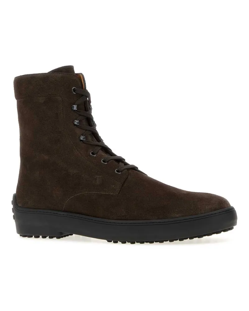 TOD'S Men's Dark Brown Suede Ankle Boots Testamoro Scarpe Stringate Lace-up Shoes Brown