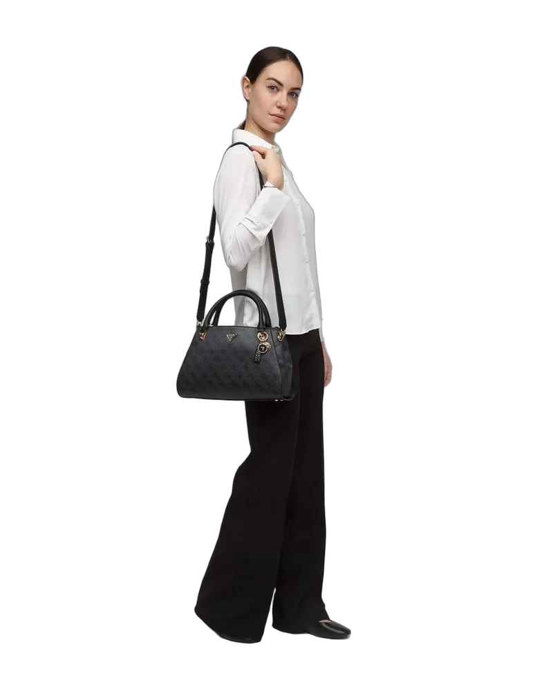 Guess Women's Satchel Coal Logo Polyurethane Satchel-bags Black