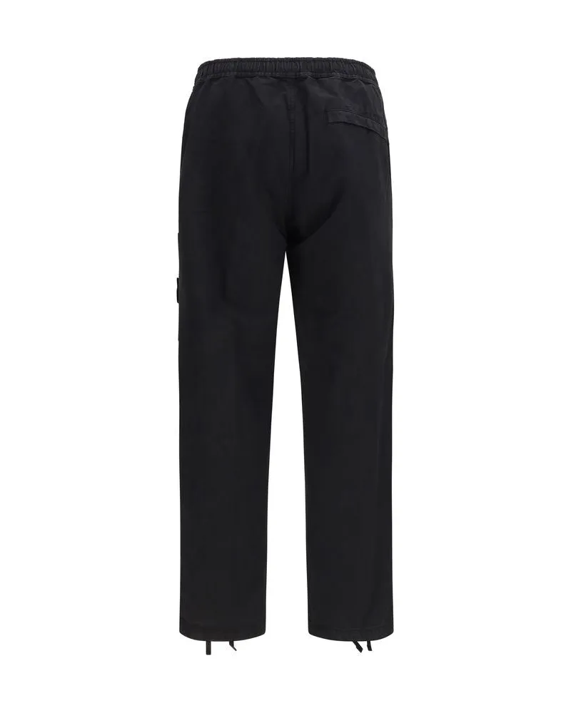 Stone Island Cotton Garment-Dyed Cargo Pants — Black Black