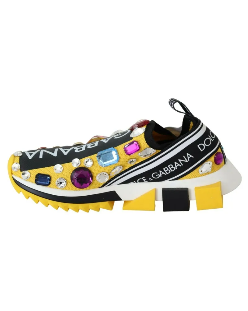 Dolce & Gabbana Women's Yellow Multicolor Crystals Sneakers Shoes Yellow