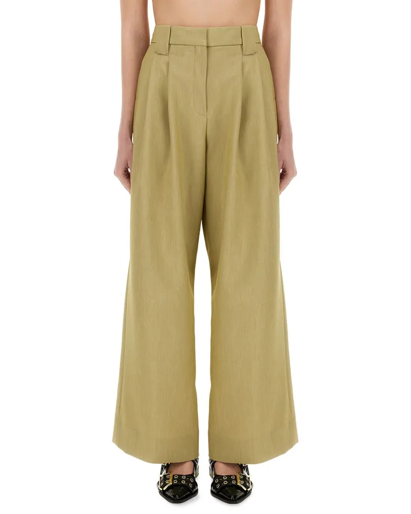 Ganni Twill Wool Trousers — Beige Beige