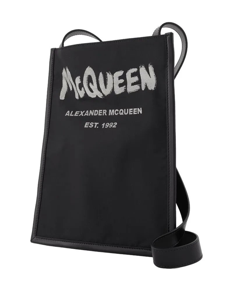 Alexander McQueen Men's Graffiti-Embroidered Crossbody Bag Black Others Black