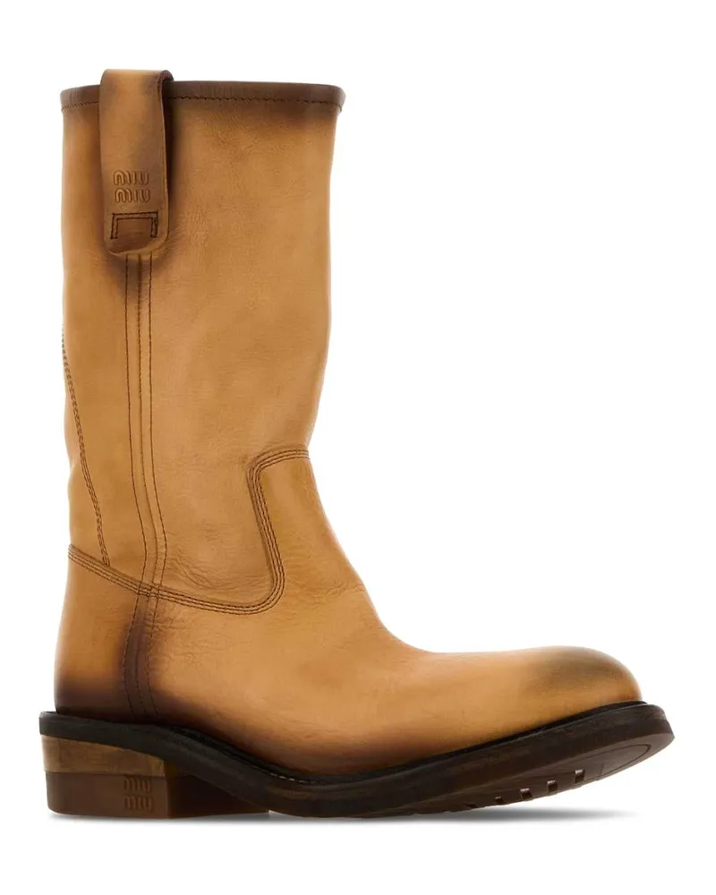 Miu Miu Women's Camel Leather Boots Cuoio Vitello Stivali Beige
